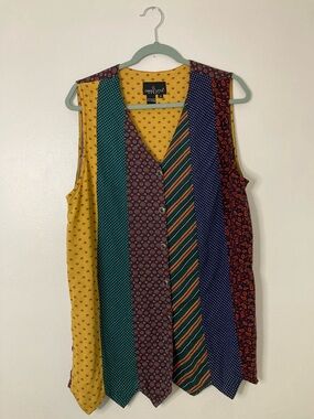 Vintage Carole Little Sport Patchwork Necktie Print Vest Size 12